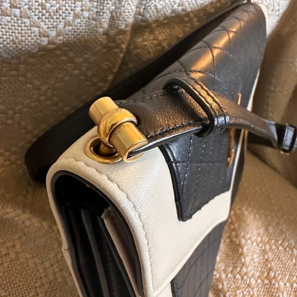 YSL Black and White Lambskin Gaby Satchel Bag - Picture 11 of 12